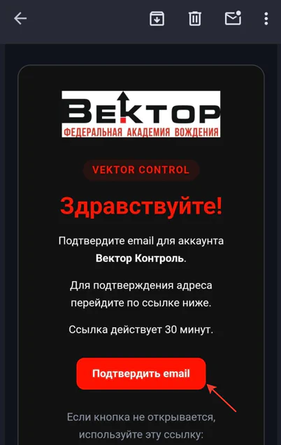 Рис. 3. Кнопка «Подтвердить email»